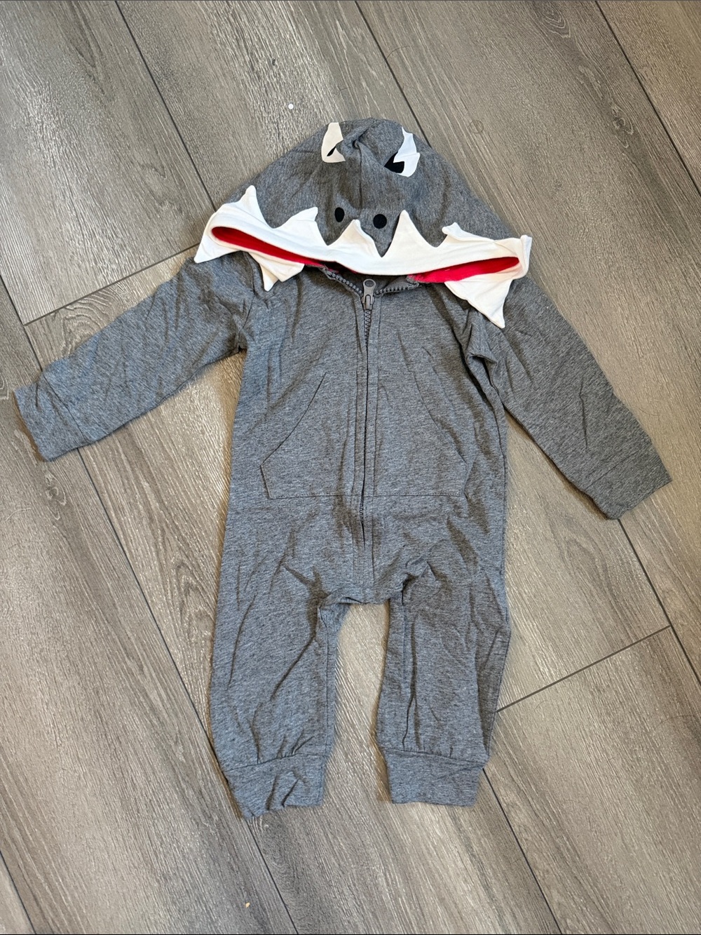 Toddler Grey Shark Hooded Footie One-Piece